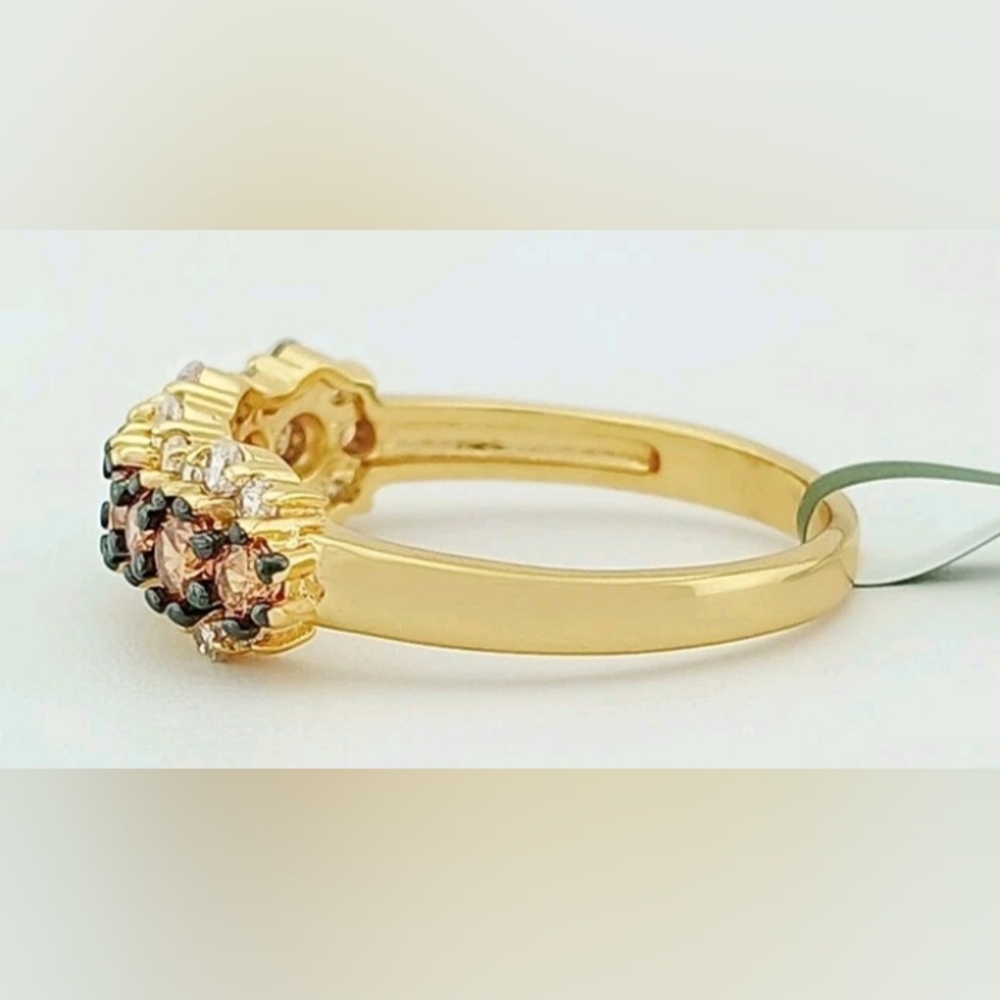 FIRM! New 14k Gold Plated Lab Imperial Topaz & White Sapphire Stunning Ring - Picture 4 of 11